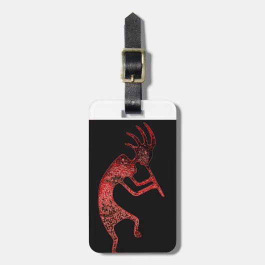 Roter Kokopelli auf schwarzem Hintergrund Gepäckanhänger (Vorderseite vertikal)