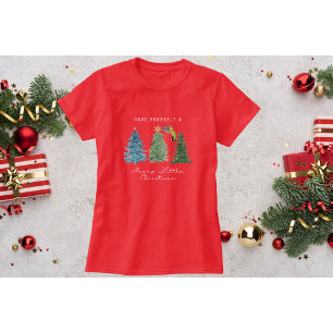 Roter Kolibri-Weihnachts-T-Shirt mit Bäumen T-Shirt