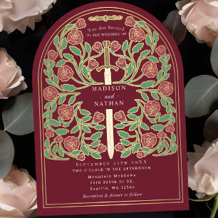 Roter Königlicher Mittelalter-Hochzeitsplatz Einladung