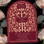 Roter Königlicher Mittelalter Rose Goldschwert Hoc Einladung<br><div class="desc">Set den Ton für deine mittelalterliche Fantasy-Hochzeit mit einem kühnen Bogen-Einladung-Design - ein großartiges Goldschwert der Rose, umgeben von Blumen vor einem roten Hintergrund. Ideal für Paare, die von einer epischen, romantischen Feier träumen. Machen Sie Ihre Liebe von Anfang an legendär! HINWEIS: Die Rose Gold in diesem Design ist NICHT...</div>