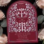 Roter Königlicher Mittelalter Silberschwert Hochze Einladung<br><div class="desc">Set den Ton für deine mittelalterliche Fantasy-Hochzeit mit einem kühnen Bogen-Einladung-Design - ein großes silbernes Schwert umgeben von Blumen vor einem roten Hintergrund. Ideal für Paare, die von einer epischen, romantischen Feier träumen. Machen Sie Ihre Liebe von Anfang an legendär! HINWEIS: Das Silber in diesem Design ist NICHT real Folie....</div>