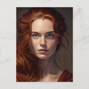 Roter Kopf mit Freckles Schöne Frau Postkarte