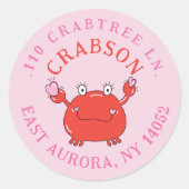 Roter Krab mit dem Rücksendeaufkleber für die Herz Runder Aufkleber (Vorderseite)