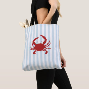 Roter Krabben-Nautik-Blau-Streifen-Wal-Strand-Vibe Tasche