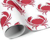 Roter Krabbenmuster an der Küste in Weiß Geschenkpapier (Rolleneckpunkt)