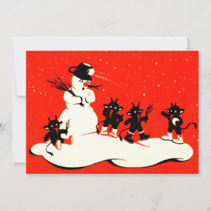 Roter Krampus Schneeballschlacht Schneemann