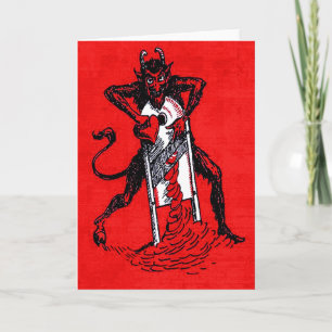 Roter Krampus schneidet Herz Feiertagskarte