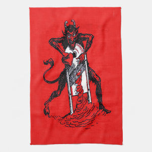 Roter Krampus schneidet Herz Herzensbrecher Handtuch