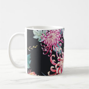 Roter Kranich Chrysanthemen Wasserfarbenmuster Kaffeetasse