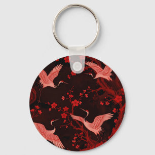 Roter Kranich-Kirschblüten-Chinoiserie-Muster Schlüsselanhänger