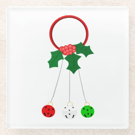 Roter Kranz und Jingle Bells Weißer Untersetzer (Vorderseite)