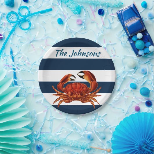 Roter Krebs an der Küste - Nautische Streifen Pappteller (Party)