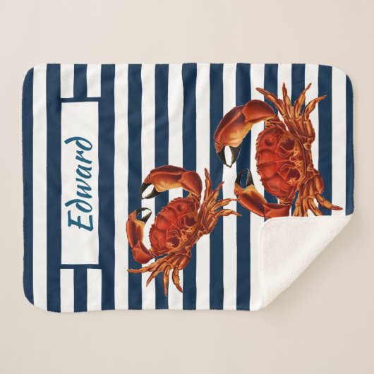 Roter Krebs an der Küste - Nautische Streifen Sherpadecke (Vorderseite (Horizontal))