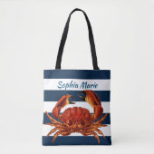 Roter Krebs an der Küste - Nautische Streifen Tasche (Vorderseite)
