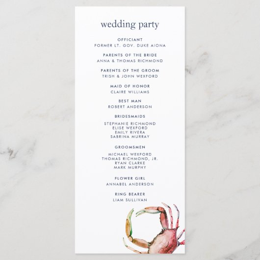 Roter Krebs | Nautical Wedding Zeremony Program Programm (Rückseite)