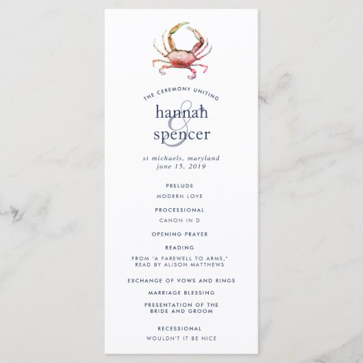 Roter Krebs | Nautical Wedding Zeremony Program Programm (Vorderseite)
