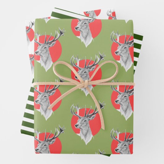 Roter Kreis Grüne Streifen Weihnachtsmuster Geschenkpapier Set (Beispiel)