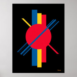 Roter Kreis mit Blau und Gelb Bars Bauhaus Poster