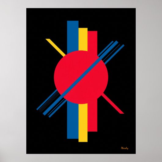 Roter Kreis mit Blau und Gelb Bars Bauhaus Poster (Vorne)