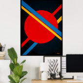 Roter Kreis mit blauen und gelben Diagonalen Bauha Poster (Heimbüro)