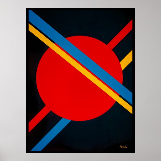 Roter Kreis mit blauen und gelben Diagonalen Bauha Poster (Vorne)