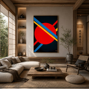 Roter Kreis mit blauen und gelben Diagonalen Bauha Poster