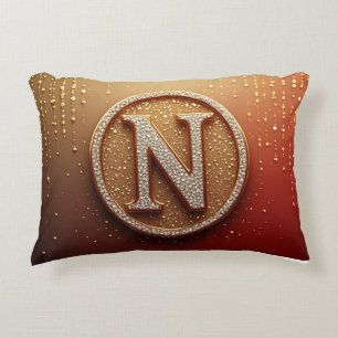 Roter Kreis Monogramm N Gold Glitter Anfangsbuchst Dekokissen