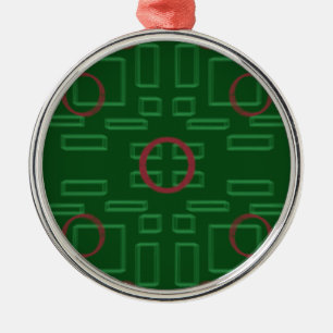 Roter Kreis über grüne geometrische Ornamente