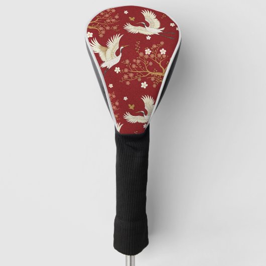 Roter Kronenkranich Sakura-Muster (1) Golf Headcover (Vorderseite)