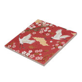Roter Kronenkranich Sakura-Muster (2) Fliese (Seite)