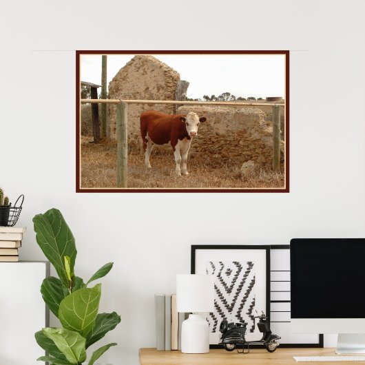 roter Kuhdruck mit Rand Poster (Heimbüro)