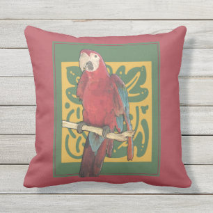 Roter Kunst Nouveau Papagei Kissen Für Draußen