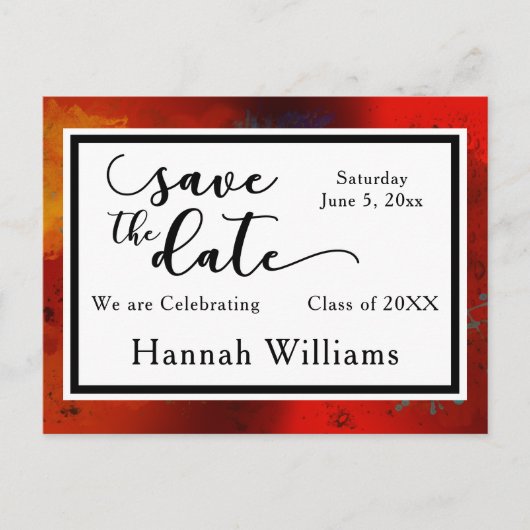 Roter, Künstlerischer, einzigartiger Abschluss Sav Ankündigungspostkarte (Vorderseite)