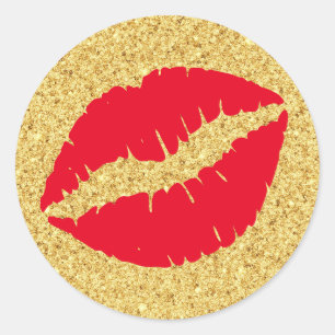 Roter Kuss Gold Glitter Runder Aufkleber