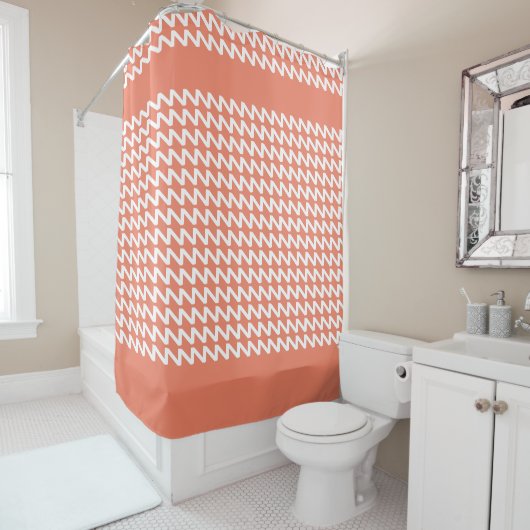 Roter Lachs und weiße moderne Sharp Waves Duschvorhang (Beispiel)