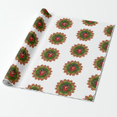 Roter Ladybug auf roten und grünen Blütenblättern  Geschenkpapier (Ungerollt)