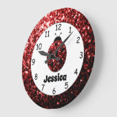 Roter Ladybug Ladybird Glitzern Individuelle Name  Große Wanduhr (Winkel)