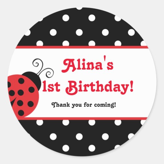 Roter Ladybug Polka Dot Gastgeschenk Aufkleber (Vorderseite)