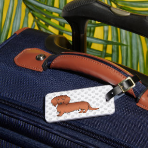 Roter Langhaar-Dachshund-Cartoon-Hund & Text Gepäckanhänger