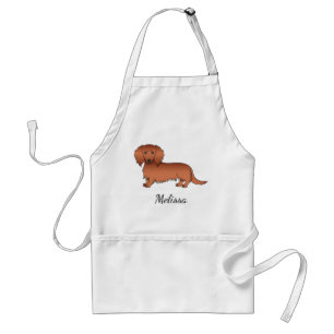 Roter Langhaar-Dachshund Süßer Cartoon-Hund & Name Schürze