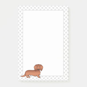 Roter Langhaar-Dachshund Süßer Cartoon-Hund & Pfot Post-it Klebezettel