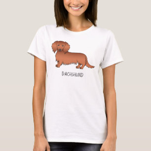 Roter Langhaar-Dachshund Süßer Cartoon-Hund & Text T-Shirt