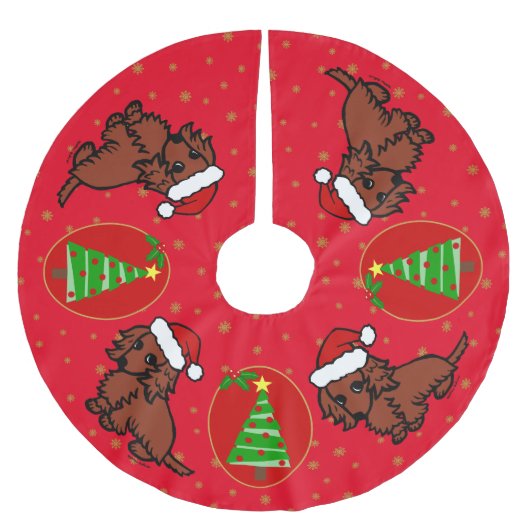 Roter langhaariger Dackel-Weihnachtsbaum-Rock Polyester Weihnachtsbaumdecke (Vorderseite)