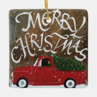 Roter Lastwagen Weihnachtsbaum Keramikornament