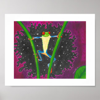 Roter Laubfrosch im Weltraum Poster