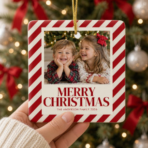 Roter Lebkuchenstreifen-Weihnachts-Fotoshmuck Keramikornament