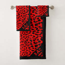 Roter Leopard-Druck Badhandtuch Set