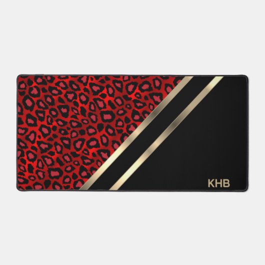 Roter Leopard mit Gold und Schwarz - Monogramm Schreibtischunterlage (Vorderseite)