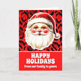Roter Leopard Print Retro Weihnachtsmann Feiertagskarte