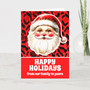 Roter Leopard Print Retro Weihnachtsmann Feiertagskarte
